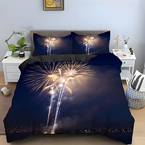 Bettwäsche 155x220 Blaues Feuerwerk Bettwäsche-Sets Himmel Bettwäsche 3 Teiliges Set mit Reißverschluss - Atmungsaktiv Weich Bequem Mikrofaser Bettbezug + 2 Kissenbezug 80x80 cm von HAIKUO