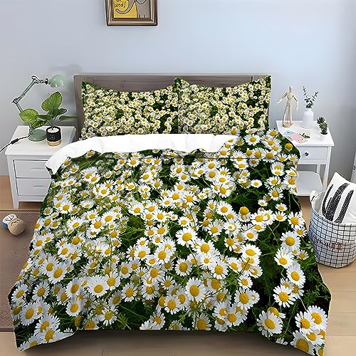Bettwäsche 200x200 GrüNe Pflanze Bettwäsche-Sets GäNseblüMchen 3D Drucken Bettwäsche 3 Teiliges Set mit Reißverschluss - Atmungsaktiv Weich Bequem Mikrofaser Bettbezug + 2 Kissenbezug 80x80 cm von HAIKUO