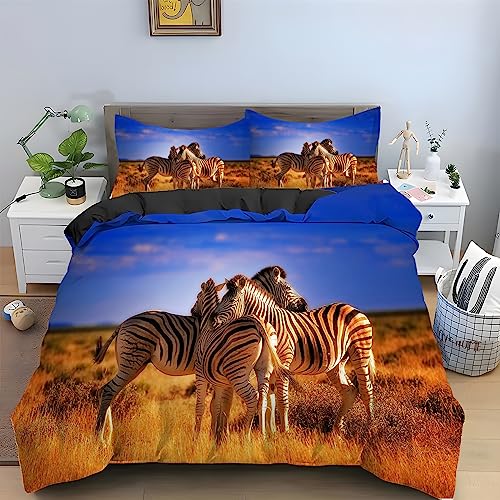 Blaues Zebra Bettwäsche 135x200 cm Tier Muster Bettbezug und 2 Kopfkissenbezug 80x80 cm, 110gsm Mikrofaser Flauschige Pflegeleichtigkeit Bettwäsche Set mit Reißverschluss von HAIKUO