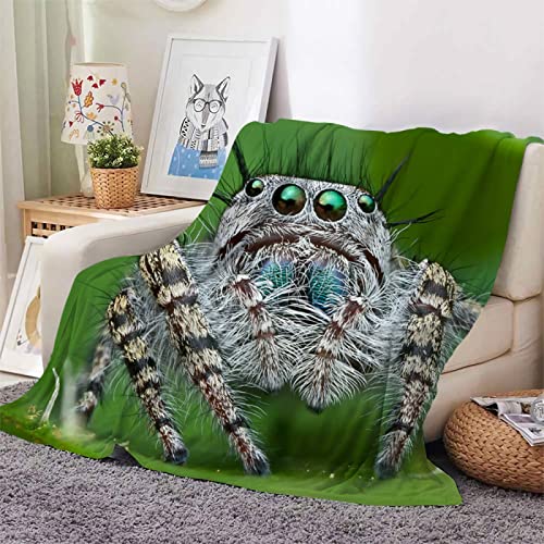 DunkelgrüNe Spinne Flauschig Kuscheldecke 150x200cm,3D Wohndecke Warm Weiche Schmusedecke Waschbar Kinder Erwachsene - Für Wohnzimmer, Schlafzimmer, Camping, Picknick von HAIKUO