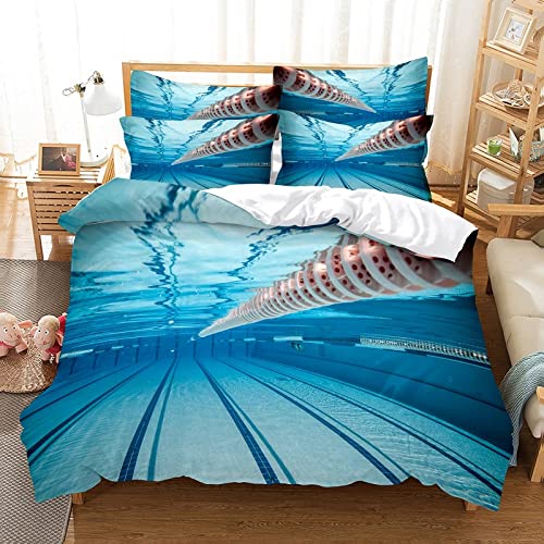 HAIKUO Bettwäsche 155x220 Blaues Schwimmbad Mikrofaser Bettbezug + 2 Kissenbezug 80x80cm - Mit Reisverschluss Bettwaren & BettwäSche - Geeignet FüR Erwachsene Und Kinder von HAIKUO