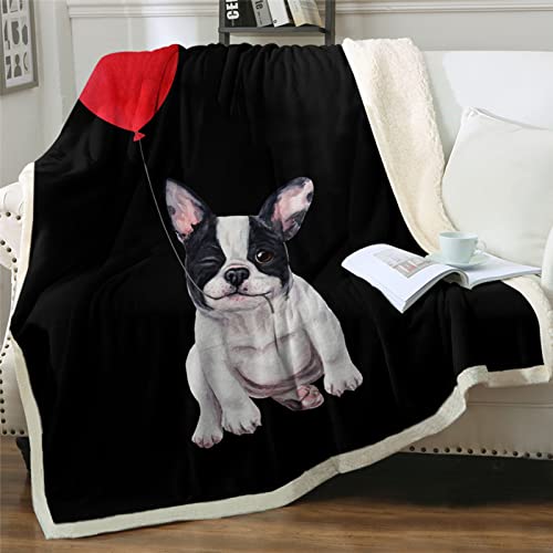 Schwarze FranzöSische Bulldogge Flauschig Kuscheldecke 200x220cm,3D Wohndecke Warm Weiche Schmusedecke Waschbar Kinder Erwachsene - Für Wohnzimmer, Schlafzimmer, Camping, Picknick von HAIKUO