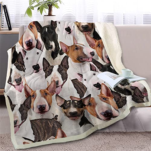 WeißEr Bullterrier Flanell Kuscheldecke 130x170cm,3D Wohndecke Warm Weiche Schmusedecke Sofadecke Kinder Erwachsene - Für Wohnzimmer, Schlafzimmer, Camping, Picknick von HAIKUO