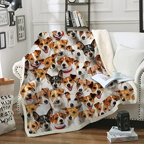 WeißEr Jack-Russell-Terrier Flauschig Kuscheldecke 150x200cm,3D Wohndecke Warm Weiche Schmusedecke Waschbar Kinder Erwachsene - Für Wohnzimmer, Schlafzimmer, Camping, Picknick von HAIKUO