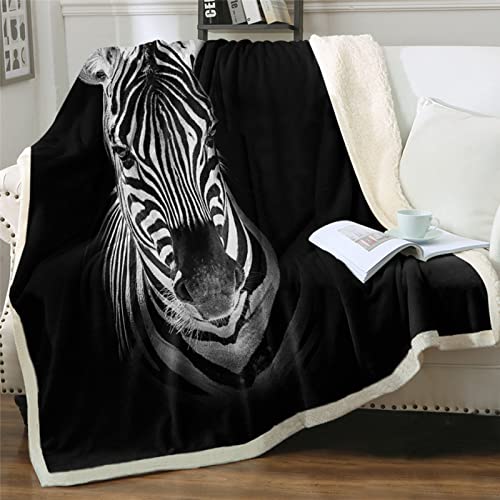 Zebra Schwarz Flauschig Kuscheldecke 200x220cm,3D Wohndecke Warm Weiche Schmusedecke Waschbar Kinder Erwachsene - Für Wohnzimmer, Schlafzimmer, Camping, Picknick von HAIKUO