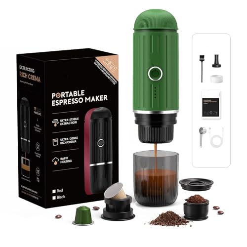 HAILASRE Tragbare elektrische EspressoMaschine, Selbst-Erwärmung 2 IN 1 Extraktions system, Crema Nespress Espresso Kaffee maschine, Unterstützung gemahlenen Kaffee und NS Kapsel, ME2218 (GREEN) von HAILASRE