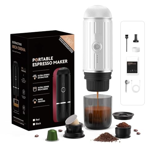 HAILASRE Tragbare elektrische EspressoMaschine, Selbst-Erwärmung 2 IN 1 Extraktions system, Crema Nespress Espresso Kaffee maschine, Unterstützung gemahlenen Kaffee und NS Kapsel, ME2218 (WHITE) von HAILASRE