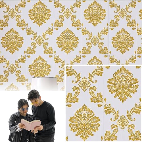 HAILM 10 Stück 3D Wandpaneele 70 X 70 cm Wandverkleidung Selbstklebend 3D-DIY-Wand Panel Wasserdichtes XPE Tapete 3D Für Badezimmer-Schlafzimmermöbel Zu Hause,Gold von HAILM