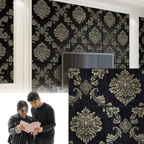 HAILM 10 Stück 3D Wandpaneele 70 X 70 cm Wandverkleidung Selbstklebend 3D-DIY-Wand Panel Wasserdichtes XPE Tapete 3D Für Badezimmer-Schlafzimmermöbel Zu Hause,Schwarz von HAILM
