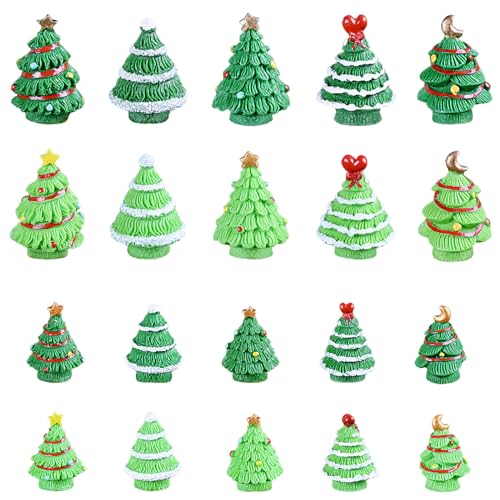 20PCS Künstlicher Weihnachtsbaum Harz Mini Weihnachtsbaum Deko Tisch Grün Weihnachtsbaum Geschmückt Weihnachtsfiguren Weihnachten Miniatur Ornamente Klein für Tischdeko Schneekugeln Garten Puppenhaus von HAILUII
