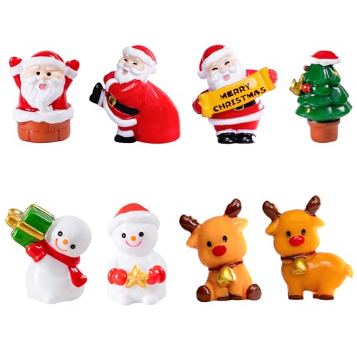 8 Stück Weihnachten Deko Miniatur Figuren Harz Mini Figuren Weihnachten Ornamente Weihnachtsmann Weihnachtsbaum Rentier Schneemann für Garten Puppenhaus Schneekugeln Tisch Outdoor Landschaft Party von HAILUII