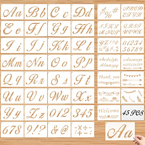 Buchstaben Schablonen, 45 Stück Kunststoff Alphabet Buchstaben Zahlen Schablonen Groß Klein Buchstaben Zeichenschablonen Wiederverwendbar Malerei Schablonen für Holz Wand Fenster Kuchen Scrapbook DIY von HAILUII