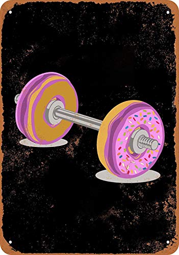 Haimax Metallschilder Gym Decor 20,3 x 30,5 cm – Vintage Look Donut Barbell (schwarzer Hintergrund) von HAIMAX