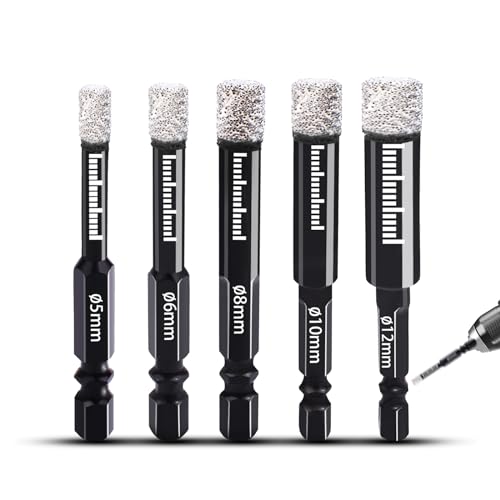 Fliesenbohrer Set 5mm 6mm 8mm 10mm 12mm Diamantbohrer Rundschaft Feinsteinzeug Bohrer für Keramik Granit Glas Porzellan Fliesen Inkelschleifer von HAIMAYEE