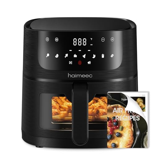 HAIMEEC Airfryer 4L, Heißluftfritteuse mit Sichtfenster, Fritteuse ohne Öl mit Shake-Reminder, Antihaftbeschichtet, 30-200°C, 78 Rezepte, 8-in-1 Kochvorgaben, Leise Heissluftfritteuse<60db von HAIMEEC