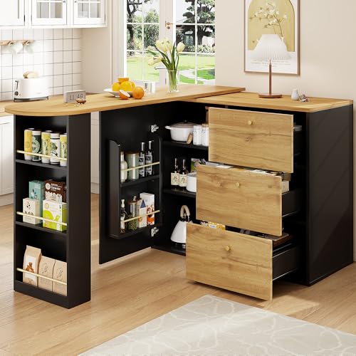 Esstisch Bartisch Ausziehbar mit 1 Tür und 3 Schubladen, Küchentisch Sideboard Hochtisch mit 360° Drehbarer Desktop und Snackregal, Buffettisch Buffetschrank für Küche Esszimmer, Schwarz Esstisch Bartisch Ausziehbar mit 1 Tür und 3 Schubladen, Küchentisch Sideboard Hochtisch mit 360° Drehbarer Desktop und Snackregal, Buffettisch Buffetschrank für Küche Esszimmer, Schwarz von HAINEW
