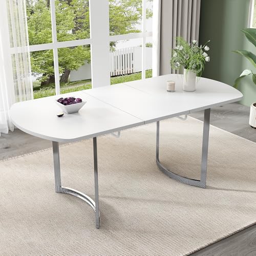 Esstisch Küchentisch Ausziehbar mit MDF Desktop und Silber Beine, Rechteckiger Großer Tisch Esszimmertisch Holztisch Speisetisch für 4-6 Personen, 140-180 × 80 × 75cm, Weiß Esstisch Küchentisch Ausziehbar mit MDF Desktop und Silber Beine, Rechteckiger Großer Tisch Esszimmertisch Holztisch Speisetisch für 4-6 Personen, 140-180 × 80 × 75cm, Weiß von HAINEW