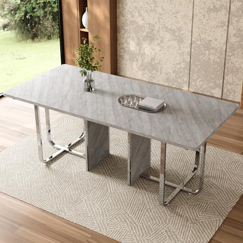 Esstisch Küchentisch mit MDF Desktop und Silber Beine, Rechteckiger Großer Tisch Esszimmertisch Holztisch Speisetisch für 6 Personen, 180 × 80 × 75cm, Grau Esstisch Küchentisch mit MDF Desktop und Silber Beine, Rechteckiger Großer Tisch Esszimmertisch Holztisch Speisetisch für 6 Personen, 180 × 80 × 75cm, Grau von HAINEW