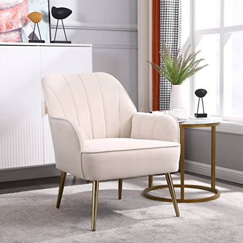 HAINEW 1 St Moderner Samt Sessel mit Armlehnen, Wohnzimmer Loungesessel, Einzelsofa Relaxsessel Geplosterter Ohrensessel mit Goldenen Metallbeine für Wohnzimmer Schlafzimmer (Beige) von HAINEW