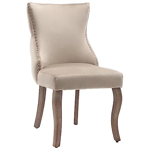 HAINEW 4er Set Samt Esszimmerstühle Mit Knopfsteppung Und Gestell Aus Massivholz, Retro Europäischer Stil Küchenstuhl Polsterstuhl Wohnzimmerstuhl Mit Rücklehne Für Esszimmer Oder Küche (Beige) von HAINEW