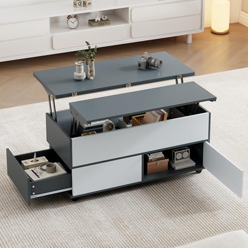 HAINEW Couchtisch mit Höhenverstellbarer Tischplatte und Verstecktem Stauraum, Wohnzimmertisch Beistelltisch Kaffeetisch Sofatisch mit Rollen und Schubladen für Wohnzimmer, 100×98×65cm HAINEW Couchtisch mit Höhenverstellbarer Tischplatte und Verstecktem Stauraum, Wohnzimmertisch Beistelltisch Kaffeetisch Sofatisch mit Rollen und Schubladen für Wohnzimmer, 100×98×65cm von HAINEW