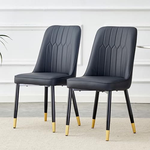 HAINEW Esszimmerstühle 2er Set PU Küchenstuhl Polsterstuhl mit Metallbeine für Esszimmer, Wohnzimmer, 43×41×89cm, Ergonomisches Design (Schwarz) von HAINEW
