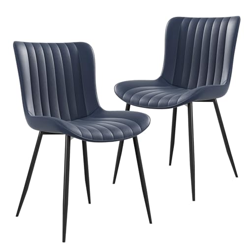 HAINEW Esszimmerstühle PU Küchenstuhl Polsterstuhl mit Metallbeine und PU Gepolsterter Sitz für Esszimmer, Wohnzimmer, 46,5×58×80cm, Ergonomisches Design (Blau - 2er-Set) von HAINEW