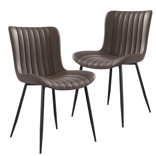 HAINEW Esszimmerstühle PU Küchenstuhl Polsterstuhl mit Metallbeine und PU Gepolsterter Sitz für Esszimmer, Wohnzimmer, 46,5×58×80cm, Ergonomisches Design (Braun - 2er-Set) von HAINEW