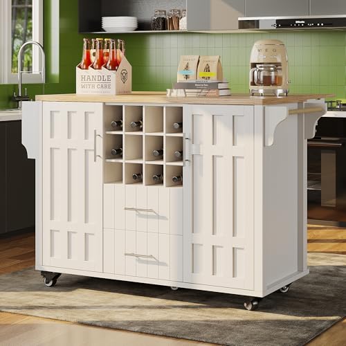 HAINEW Kücheninsel Küchenwagen auf Rollen mit Klappbarer Arbeitsplatte und Weinregal, Küchenschrank Servierwagen Küchentrolley Buffetschrank mit 2 Schubladen und 2 Türen, 140×40/65×94,5cm HAINEW Kücheninsel Küchenwagen auf Rollen mit Klappbarer Arbeitsplatte und Weinregal, Küchenschrank Servierwagen Küchentrolley Buffetschrank mit 2 Schubladen und 2 Türen, 140×40/65×94,5cm von HAINEW