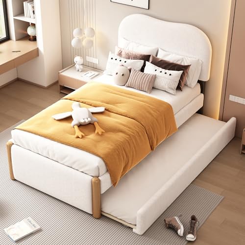 HAINEW Minimalistisches Styling Kinderbett Polsterbett 90 × 200cm mit Kopfteil und 90 × 190cm Ausziehbares Bett, Weiß Flachbett Gepolstertes Bett Einzelbett mit Lattenrost für Jungen oder Mädchen HAINEW Minimalistisches Styling Kinderbett Polsterbett 90 × 200cm mit Kopfteil und 90 × 190cm Ausziehbares Bett, Weiß Flachbett Gepolstertes Bett Einzelbett mit Lattenrost für Jungen oder Mädchen von HAINEW
