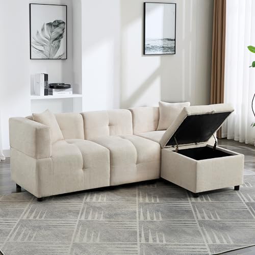 HAINEW Modern Ecksofa Eckcouch Mit Abnehmbarem Fußhocker und Stauraum, 3-Sitzer L-förmiges Sofa Couch Polstersofa Polstermöbel mit 2 Kissen für Wohnzimmer, Wohnung, Büro von HAINEW