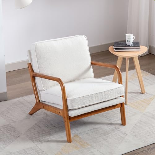 HAINEW Modern Sessel Loungesessel Relaxsessel Cocktailsessel Lehnstuhl Polstersessel Einzelsofa mit Massivholzbeinen für Wohnzimmer Schlafzimmer, Bis 125 Kg (Chenille, Beige) von HAINEW