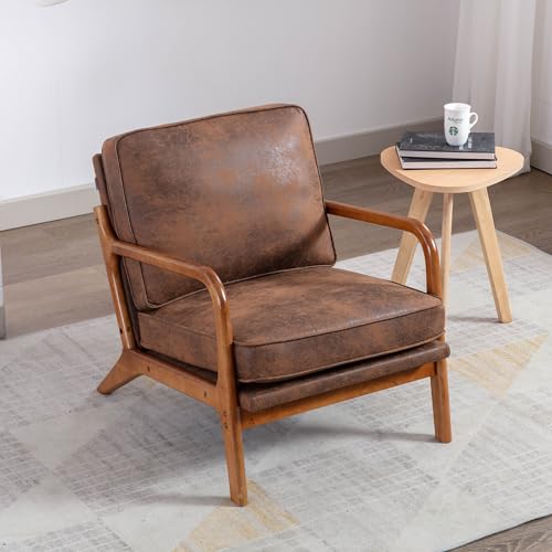 Modern Sessel Loungesessel Relaxsessel Cocktailsessel Lehnstuhl Polstersessel Einzelsofa mit Massivholzbeinen für Wohnzimmer Schlafzimmer, Bis 125 Kg (Mikrosuede, Kaffee) von HAINEW