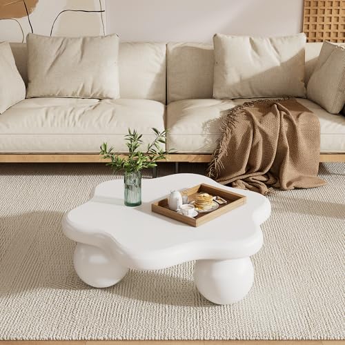HAINEW Moderner Couchtisch Wohnzimmertisch mit Blumenförmiger Tischplatte und 3 Kugelbeine, Sofatisch Beistelltisch Kaffeetisch mit für Wohnzimmer, Schlafzimmer, 80×72×32cm, Weiß HAINEW Moderner Couchtisch Wohnzimmertisch mit Blumenförmiger Tischplatte und 3 Kugelbeine, Sofatisch Beistelltisch Kaffeetisch mit für Wohnzimmer, Schlafzimmer, 80×72×32cm, Weiß von HAINEW