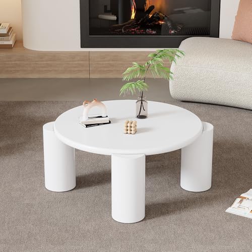 HAINEW Moderner Couchtisch Wohnzimmertisch mit Rund Tischplatte und 4 Zylindrische Beine, Sofatisch Beistelltisch Kaffeetisch für Wohnzimmer, Schlafzimmer, Weiß, 70×70×40cm HAINEW Moderner Couchtisch Wohnzimmertisch mit Rund Tischplatte und 4 Zylindrische Beine, Sofatisch Beistelltisch Kaffeetisch für Wohnzimmer, Schlafzimmer, Weiß, 70×70×40cm von HAINEW