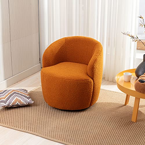 HAINEW Moderner Sessel Loungesessel Relaxsessel Akzentstuhl Wohnzimmersessel Teddysamt 360 ° Drehsessel mit Ergonomische Rückenlehne für Wohnzimmer, Schlafzimmer (Orange) von HAINEW