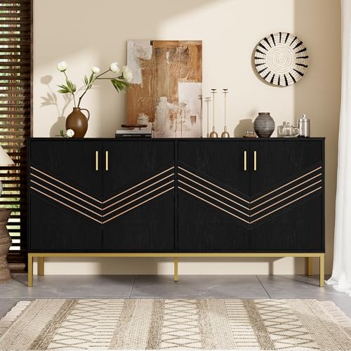 HAINEW Moderner Sideboard Kommode mit 4 Türen und Geometrisches Muster, Küchenschrank Aufbewahrungsschrank Buffetschrank Küchenbuffet mit Goldene Beine für Küchen, Wohnzimmer, 160×40×80,5cm (Schwarz) HAINEW Moderner Sideboard Kommode mit 4 Türen und Geometrisches Muster, Küchenschrank Aufbewahrungsschrank Buffetschrank Küchenbuffet mit Goldene Beine für Küchen, Wohnzimmer, 160×40×80,5cm (Schwarz) von HAINEW