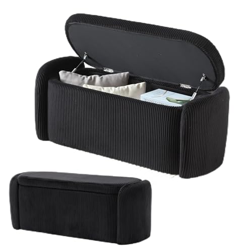 HAINEW Moderner Sitzhocker Sitzbank mit Stauraum, Samt Fußbank Flurbank Aufbewahrungsbox, Bis 150 kg belastbar, für Wohnzimmer Schlafzimmer Flur, 112 × 41 × 42cm (Schwarz) von HAINEW