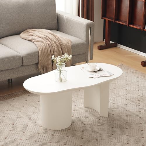 HAINEW Moderner Weiß Couchtisch Wohnzimmertisch mit Unregelmäßige ovale Tischplatte, Beistelltisch Kaffeetisch Sofatisch mit Runde Beine für Wohnzimmer Schlafzimmer, 100×50×40,5cm HAINEW Moderner Weiß Couchtisch Wohnzimmertisch mit Unregelmäßige ovale Tischplatte, Beistelltisch Kaffeetisch Sofatisch mit Runde Beine für Wohnzimmer Schlafzimmer, 100×50×40,5cm von HAINEW