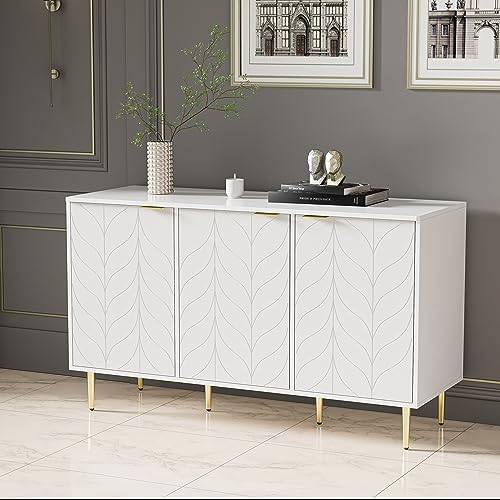 HAINEW Modernes Sideboard Kommode Küchenschrank Blumenmuster lackiert Aufbewahrungsschrank, mit vergoldeten Beinen und Griffen, 2 Etagen und 6 Fächer, für Schlafzimmer, Wohnzimmer und Badzimmer von HAINEW