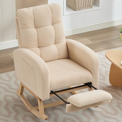 HAINEW Schaukelstuhl Schaukelsessel mit Ausziehbarer Fußstütze und Armlehn, Teddy Samt Schwingsessel Armlehnsessel Gepolsterter Sessel Relaxsessel mit Holzsockel für Schlafzimmer, Wohnzimmer (Beige) HAINEW Schaukelstuhl Schaukelsessel mit Ausziehbarer Fußstütze und Armlehn, Teddy Samt Schwingsessel Armlehnsessel Gepolsterter Sessel Relaxsessel mit Holzsockel für Schlafzimmer, Wohnzimmer (Beige) von HAINEW