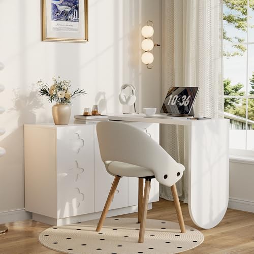 HAINEW Schreibtisch Computertisch L Form mit 3 Türen für Büro Arbeitszimmer Wohnzimmer Homeoffice, 110-170×38,5×75cm, Weiß Sideboard Eckschreibtisch, Drehbarer, Geschnitzte Verzierung HAINEW Schreibtisch Computertisch L Form mit 3 Türen für Büro Arbeitszimmer Wohnzimmer Homeoffice, 110-170×38,5×75cm, Weiß Sideboard Eckschreibtisch, Drehbarer, Geschnitzte Verzierung von HAINEW