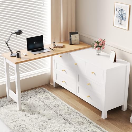 HAINEW Schreibtisch Computertisch L Form mit 7 Schubladen für Arbeitszimmer Wohnzimmer Homeoffice, 120×40×70cm, Weiß, Sideboard Eckschreibtisch, 360° Drehbare HAINEW Schreibtisch Computertisch L Form mit 7 Schubladen für Arbeitszimmer Wohnzimmer Homeoffice, 120×40×70cm, Weiß, Sideboard Eckschreibtisch, 360° Drehbare von HAINEW