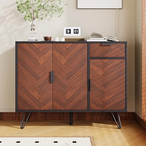 HAINEW Sideboard Kommode mit 3 Türen und 1 Schublade, Moderner Aufbewahrungsschrank Buffetschrank Beistellschrank mit Metallbeine für Flur, Schlafzimmer, Wohnzimmer, 90 x 30 x 71,5cm (Schwarz) von HAINEW