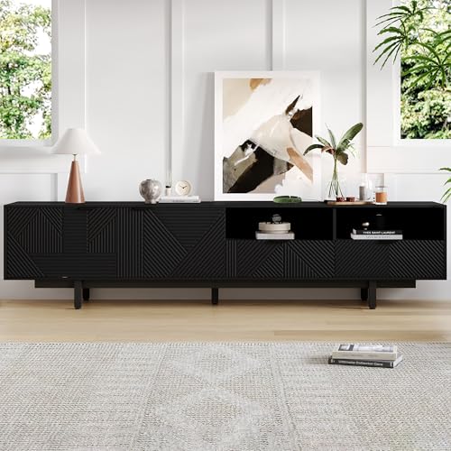 HAINEW TV Schrank TV Lowboard mit 2 Türen und 2 Schubladen, Moderner 200cm Lang TV Tisch Fernsehtisch Fernsehschrank mit 2 Offenes Fach und Metallbeine, 200×40×51cm (Schwarz) von HAINEW