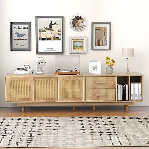 HAINEW TV Ständer Rattan TV Schrank TV Lowboard für 80-Zoll-Fernseher Rustikaler TV-Konsolentisch, modernes Entertainment Center, Medienkonsole,Natural Oak, 190×40×52cm von HAINEW