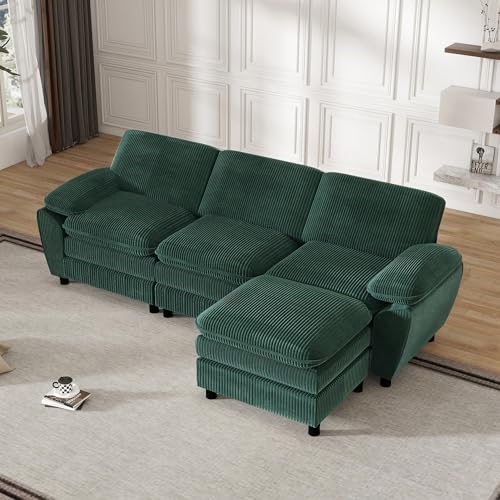 Modern Ecksofa Eckcouch Mit Abnehmbare Hocker, 3-Sitzer L-förmiges Sofa Couch mit Kissen und Armlehnen für Wohnzimme Wohnung Büro (Grün) von HAINEW