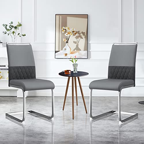 Moderne 2er Set Esszimmerstühle Freischwinger Schwingstuhl Küchenstuhl Bürostuhl Polsterstuhl Mit Metallbeine, Hoher Rücken Gepolstert, Querstreifen Rückenlehne Design Für Esszimmer, Küche (Grau) von HAINEW