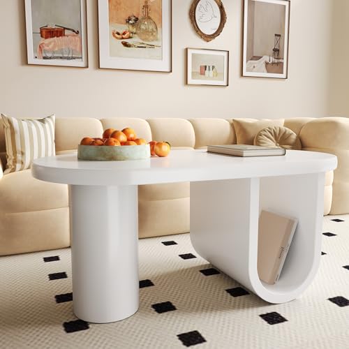 Moderner Couchtisch Wohnzimmertisch mit Ovale Form Tischplatte und U-förmige Beine, Sofatisch Beistelltisch Kaffeetisch für Wohnzimmer, Schlafzimmer, 98,5×53,5×42cm, Weiß Moderner Couchtisch Wohnzimmertisch mit Ovale Form Tischplatte und U-förmige Beine, Sofatisch Beistelltisch Kaffeetisch für Wohnzimmer, Schlafzimmer, 98,5×53,5×42cm, Weiß von HAINEW
