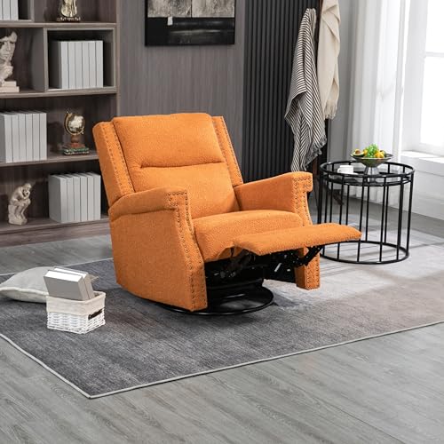 Moderner Relaxsessel Fernsehsessel Ruhesessel aus Boucle mit 360° Drehung und Liege Funktion, Polstersessel Liegesessel Verstellbar Einzelliegesessel mit Nietenverzierung für Wohnzimmer (Orange) von HAINEW
